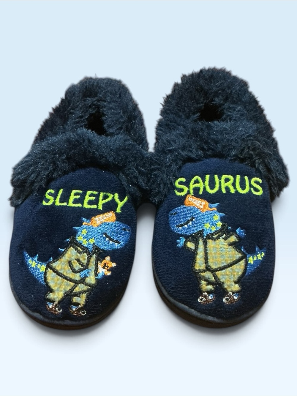 👟Kids Navy 'Sleepy Saurus' Dino Plush Slippers